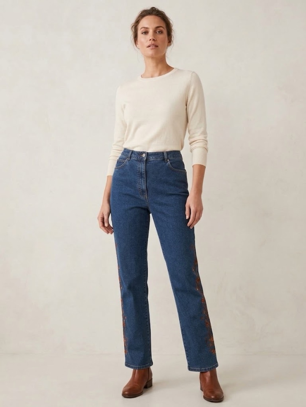 Olsen Europe Jeans with Floral Embroidery - Size 12